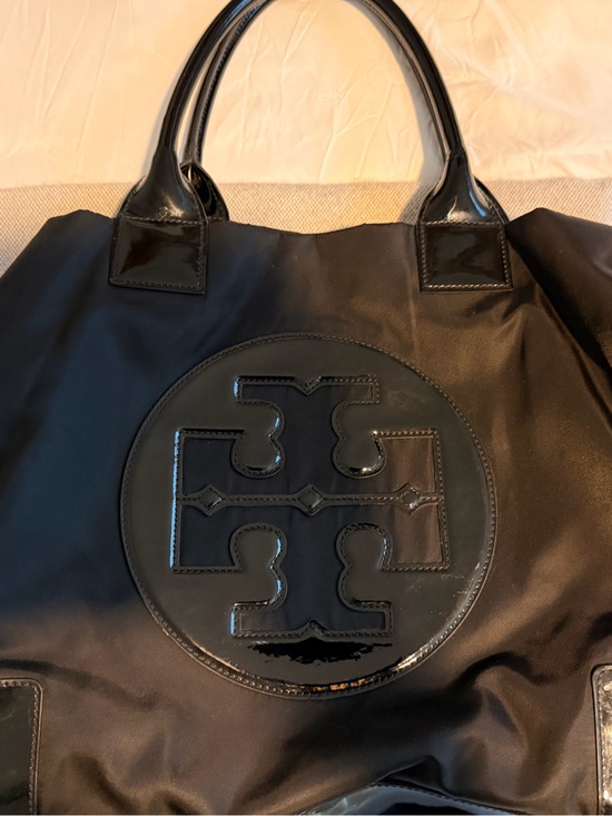 Tory Burch Handbags - TORY BURCH Ella Large Tote Nylon Glossy Leather Black Handbag